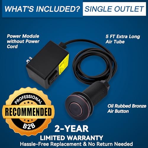 Image of BESTILL Garbage Disposal Air Switch Kit-UL Listed, Cordless Sink Top Switch Button for Waste Disposer, 3.6 inch Long Push Button with Brass Cover, Oil Rubbed Bronze, Compatible with all Garbage Disposals