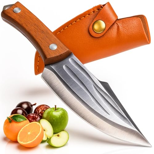 Faca caça pesca, lâmina fixa, cabo madeira, bainha couro – ferram...