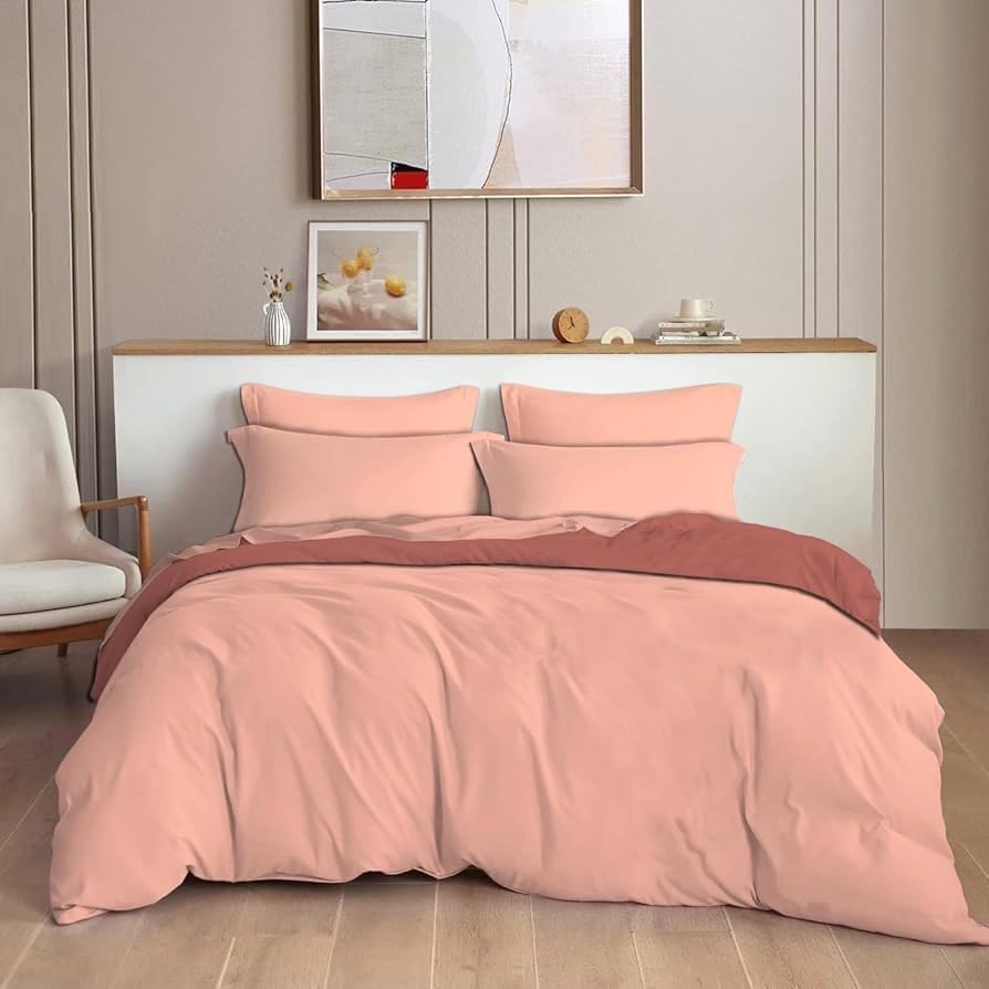 Image of Reversible Dual Tone Duvet Cover | Rajai Cover | Quilt Cover for Double Bed | Zipper Closure | Soft, Lightweight (90 inchx100 inches, Mist Red)