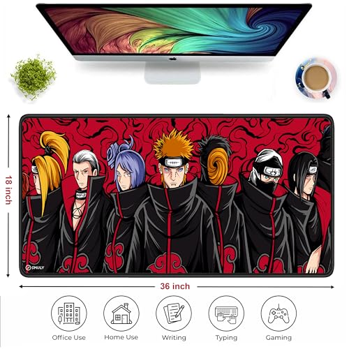 Image of Akatsuki Anime Mouse Pad 18x36 Inch 3mm Extended Gaming Desk Mat with Anti-Slip Rubber Base Mousepad for Smooth Surface Desk pad for PC & Laptop Use Waterproof & Stiched (Multicolour) Deskpad