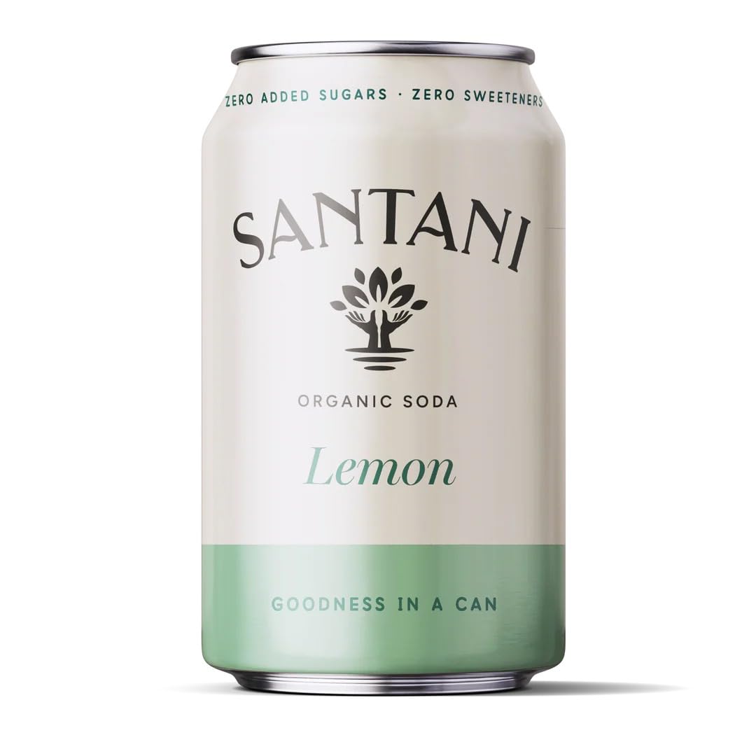 SANTANI Organic Lemon Soda, 12 Pack (330ml Cans), Zero Added Sugar, Zero Sweeteners, Premium Organic Sparkling Drink with Natural Lemon Flavour, Goodness in a Can