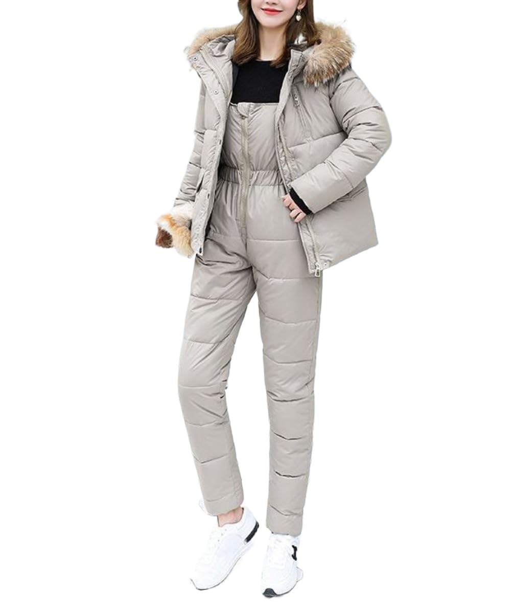 Damen Winter-Schneeanzug mit Kapuze Daunenjacke + Jumpsuit Regenmantel wasserdicht Outdoor-Schneeanzug komplette Skibekleidung körperformende Sportbekleidung