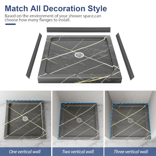 Image of KPUY 32'' L X 32'' W Shower Base Pan with Center Drain, Blackish-gray