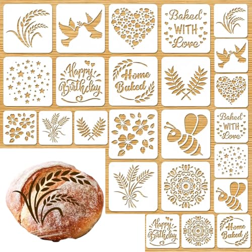 Ceriselle Plantillas de Pan Hechas a Mano, 12 Piezas Plantillas para Pan de Masa Madre y Accesorios de Repostería para Pan, Pasteles, Galletas y Tartas, Decoración de Productos de Horno, 15,0 x 15,0
