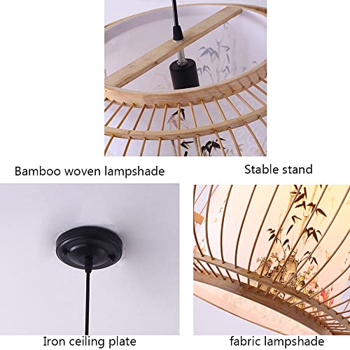 Suspension en bambou tissé main luminaire rotin réglable E26