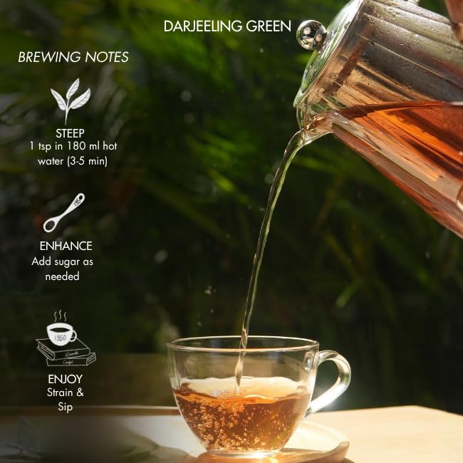 Image of 1950 Origins Darjeeling Green | Premium Green Tea | Darjeeling First Flush Loose Leaf | 100% Pure Long Leaf Tea | Light & Refreshing | 80g Tin Caddy