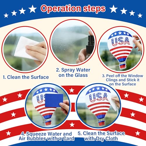 Image of 9 Sheets 4th of July Window Clings, Patriotic Red White and Blue Window Stickers with USA Flag, Eagle, Reusable Static Decals for 250th Anniversary Independence Day, Memorial Day