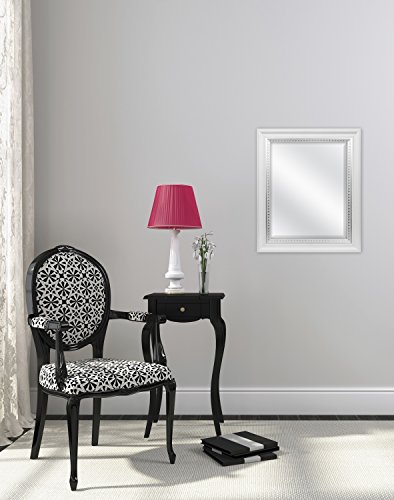 Image of MCS 16x20 Large Wall Mirror, White Woodgrained Frame with Silver Embossed Detail & Beveled Detail Mirror, Vertical & Horizontal Wall Hanging Mirror for Bathroom, Bedroom & Livingroom