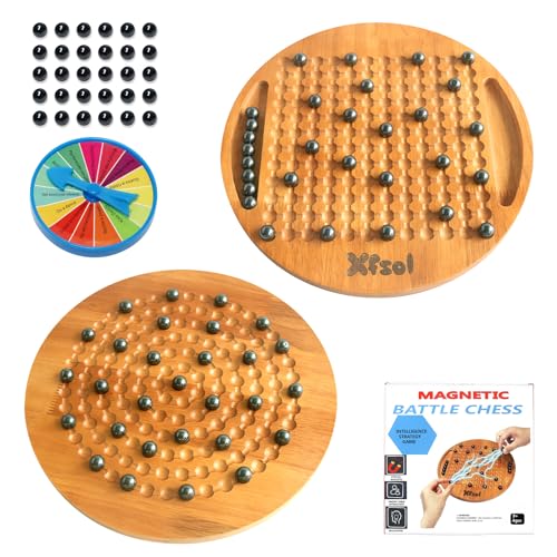 Magnetic Chess Game Set,Double Sided Hardwood Board Game with 30Pcs Magnet Balls,Develop Intelligence,Brain Exercise Magnetic Strategy Games for Kids,Teens and Adults (Style C)