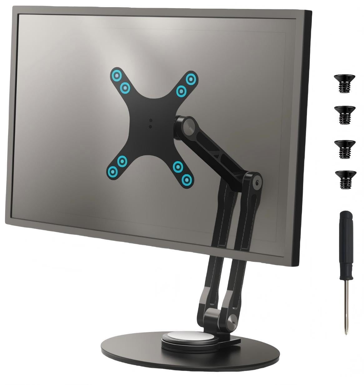 Portable VESA Monitor Stand for 15.6 Inch Monitors, Aluminum Portable Screen Mount for Desk with 360°Rotation Bases, Adjustable Secondary Travel Monitor Stand Compatible with 15.6/16/18.5 Inch - Black