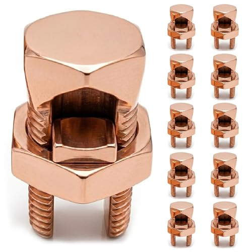 OHLECTRIC Size #2 Copper Split-Bolt Connector 2 AWG (10-Pack) Heavy-Duty Electrical Wire Splicing Terminal, High-Conductivity Metal Grounding Split Bolts, Clamps for Grounding Wire