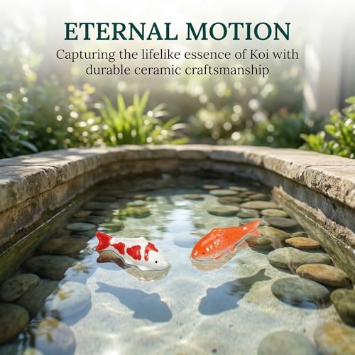 Image of Abaodam 2PCS Floating Fish Ceramic Koi Fish for Pond Fountain Garden Decor | Fake Fish china Glaze Craftsmanship Artificial Small Ceramic Figurines for Bird Bath Outdoor Water Decor