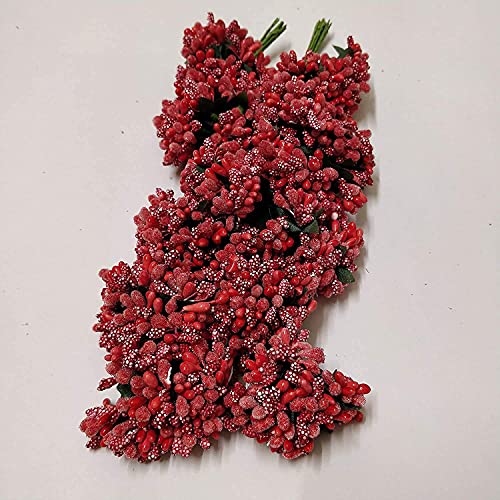 Image of Prokart Premium Pollen Flowers for Hair Accessories, Tiara Making, Jewelry Making and Dress Decoration | 12 Bunch of 2 Pollen Each | (Pack of 24pc) (Red)