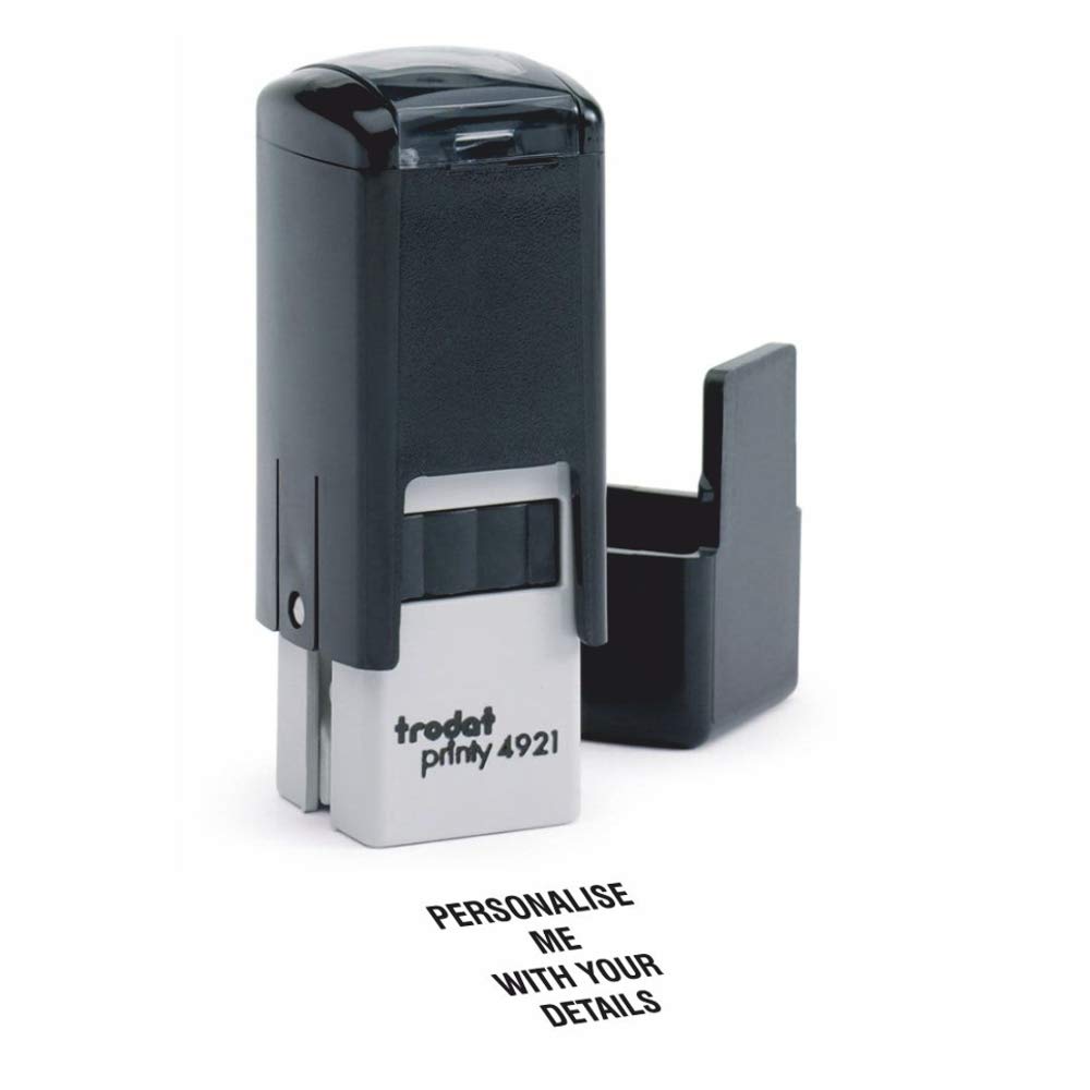 Trodat Printy 4921 Personalised Custom Office, Business and Teacher Stamp - 2 Lines of Text -Text – Impression Size 11 x 11 mm – Self-Inking with 3 Ink Pad Colours to Choose from