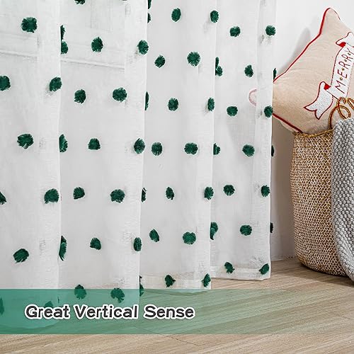 Image of MYSKY HOME Hunter Green Pom Pom Curtain for Kitchen Window 54 Inch 2 Pieces