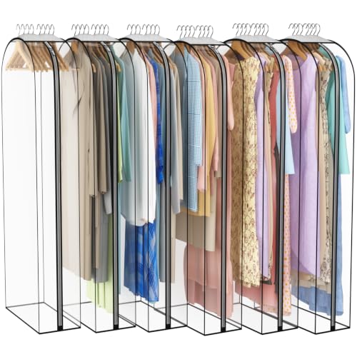 Liuoud Clear Garment Bags for Hanging Clothes 10” Gusseted, 6 Pack, 60”