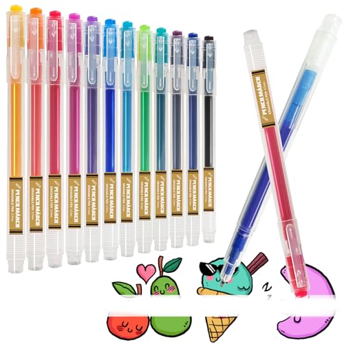 Ezigoo Boligrafos Borrables Punta 0.7 mm de Tinta Recargable Colores Gel Bolígrafo para el Colegio, Universidad y Oficina con Doble Goma Incorporada y Agarre Ergonómico, Surtidos 12 Uds