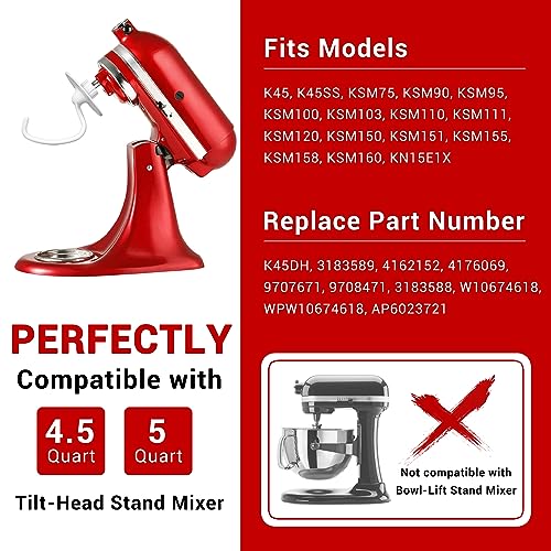 Image of K45DH Dough Hook for KitchenAid 4.5 /5 Quart Tilt-Head Stand Mixers, K45DH Bread Pizza Dough Hook Replacement for KitchenAid Stand Mixers, White