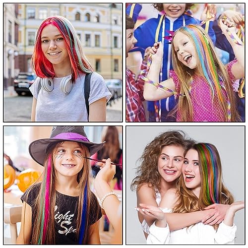 Aomig 36 Pcs Kids Rainbow Braid Hair Extension with Clips - Color Clip Hair Extension for Festival Party and Performances - Image 4