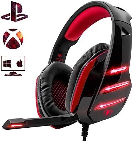 Beexcellent Gaming Headset PS4 Headset, Xbox One Deep Bass Headphones with Noise Canceling Microphone LED Lights, Compatible with PS4 Xbox One PC Mac