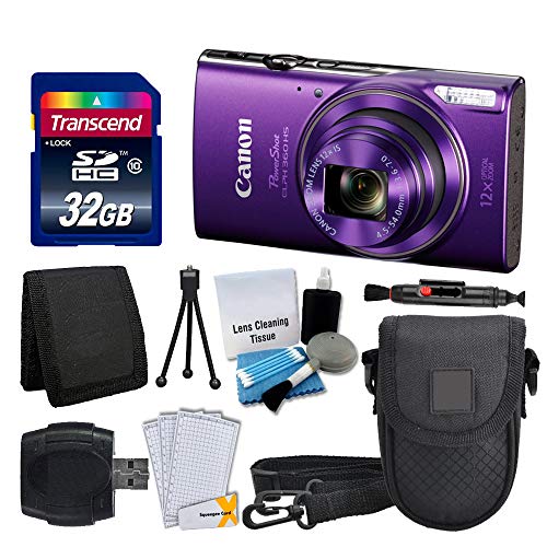 Canon PowerShot ELPH 360 HS Digital Camera (Purple) + Transcend 32GB Memory Card