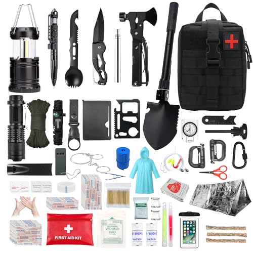 Survival Kit 206 in 1,Notfall Ausrüstung,Survival Ausrüstung Militär hochwertig,Überlebenspaket,Notfallrucksack gefüllt,Outdoor ausrüstung,Survival Set für Camping,Bushcraft,Wandern,Jagde,Abenteuer