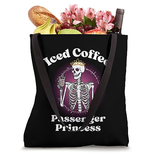 Bolso tote de estilo gótico con diseño de esqueleto y frase 'Iced Coffee Passenger Princess' para chica miniatura 4