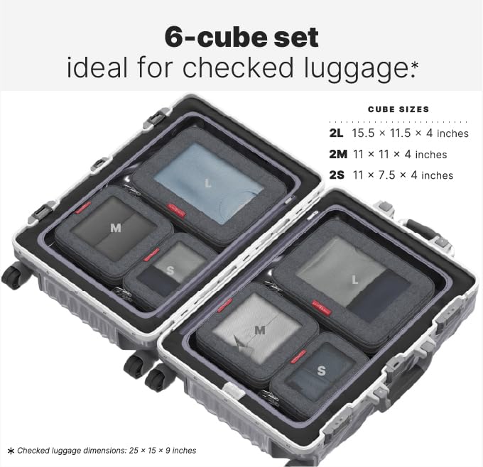 Image of LeanTravel Compression Packing Cubes for Travel Organizers with Double Zipper, Black, 6 pack, 6 Pack