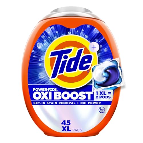 Tide Oxi Boost Power PODS Laundry Detergent Pods, 45 Count, HE Compatible, Stain Remover Plus Oxi...