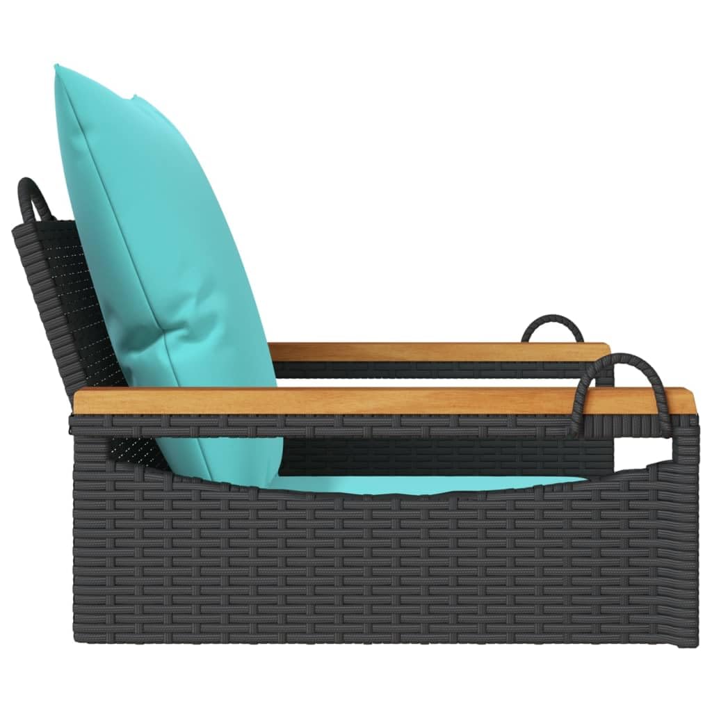 Banco Columpio con Cojines ratán sintético 63x62x40 cm Negro | para Terraza, Patio, Porche o Balcón | Diseño Decorativo| Mueble Exterior Duradero