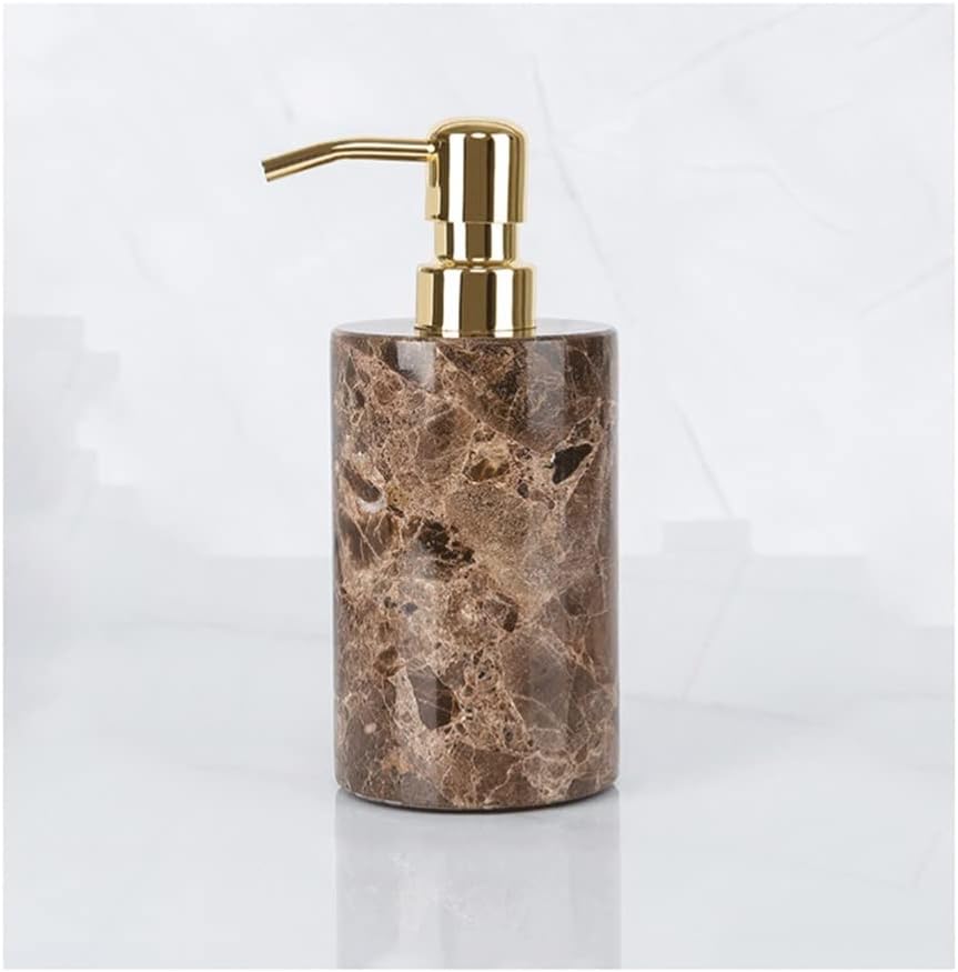 Marble Countertop Soap Dispenser Lotion Bottle 160ml/5.6oz Lotion Dispensers Pump Bottle Square Round for Home Hotel Club (Color : Brown, Shape : Round)