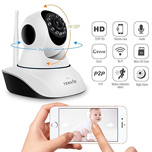 Preisvergleich Produktbild Tenvis T8810 Überwachungskamera HD 720P IP WLAN - PTZ Motorisierte Sicherheitskamera - Bewegungserkennung und Telefonalarm, Nachtsicht, Ton, ONVIF, P2P Plug & Play - Anleitung und App in German
