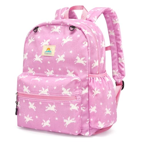 Image of STEAMEDBUN Corduroy Kids Backpack for Girls and Boys 5-8: Girls Backpack for Elementary Kindergarten - 15 inch Cute Backpacks for Kids - Pink Unicorn