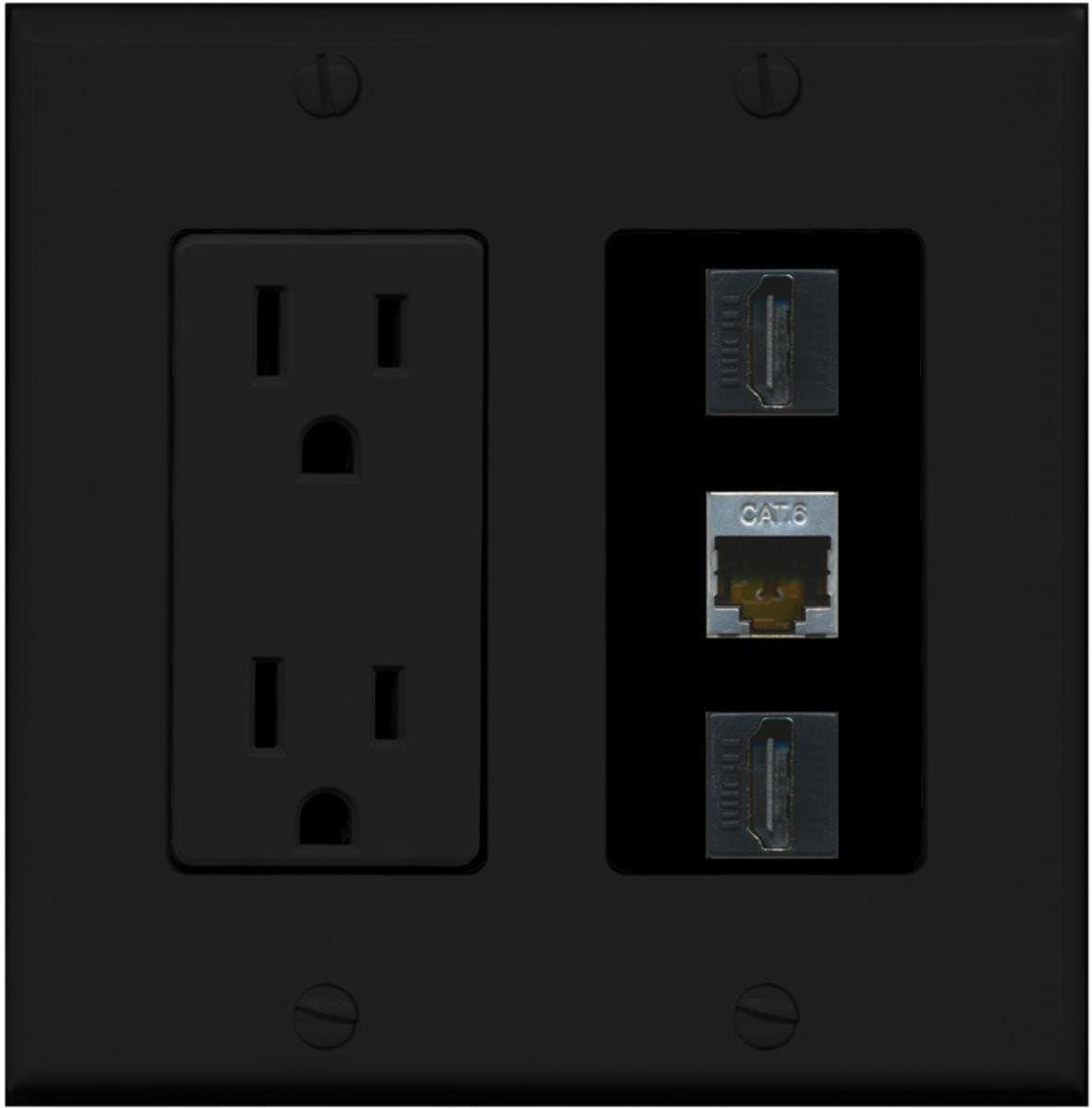 RiteAV USB Charger Outlet 15A/125V with USB Type-A/USB Type-C Charging Ports and 2 x HDMI 1 x Cat6 Shielded Ethernet Decorative White Wall Plate