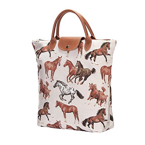 Signare Tapestry Foldable Tote Bag Reusable Shopping Bag Grocery Bag with Animal and Pet Design (Running Horse, FDAW-RHOR) - Image 2