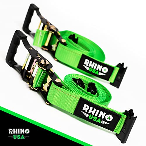 Rhino Usa Wheel Chock Tie Down Kit (1,986Lb Break Strength) Ultimate Heavy Duty Trailer Tire Straps System For Atv, Utv, Lawn Mower & More - Ratchet Tie Downs Accessories With E Track For Four Wheeler #TOP5