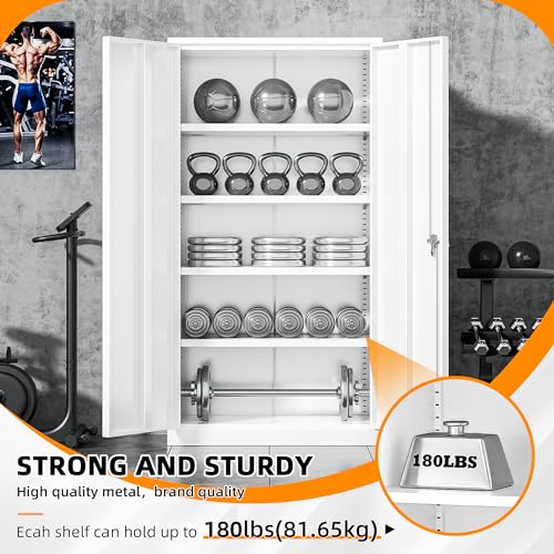 Image of INTERGREAT White Metal Storage Cabinet, 72 inch Locking Steel Cabinets with 2 Door and 4 Adjustable Shelves, Tall Metal Cabinet for Home Office, Garage, Warehouse