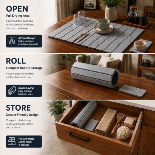 MOONEDGE Large Stone Dish Drying Mat for Kitchen Counter, 24x16in - image 2