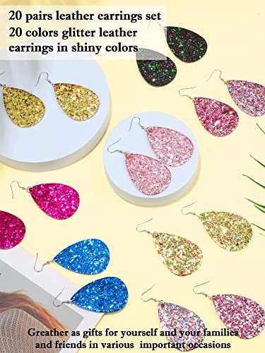 Hicarer 20 Pairs Glitter Leather Earrings Bulk Colorful Teardrop Dangle Earring for Women Christmas Birthday Gift Fashion Jewelry2