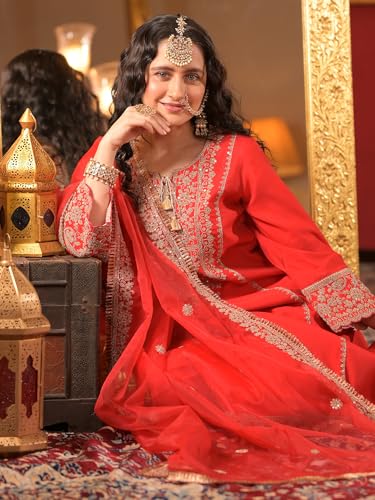 Image of INDO ERA Women's White Viscose Rayon Straight Embroidered Kurta
