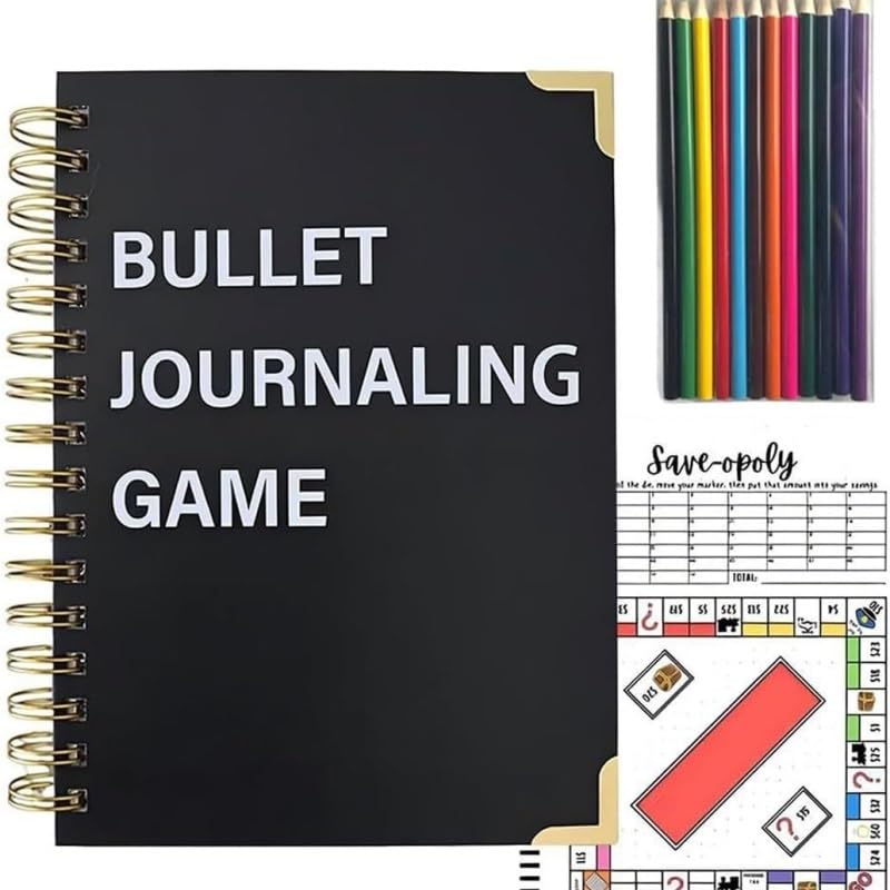 wangzongniubi Bullet Dotted Journal Game, Book Tracker, Habit Tracker, Monthly Spending Tracker,for Savings,Finance,Dreams,with 12 Colouring Pencils for Planners(1PC)