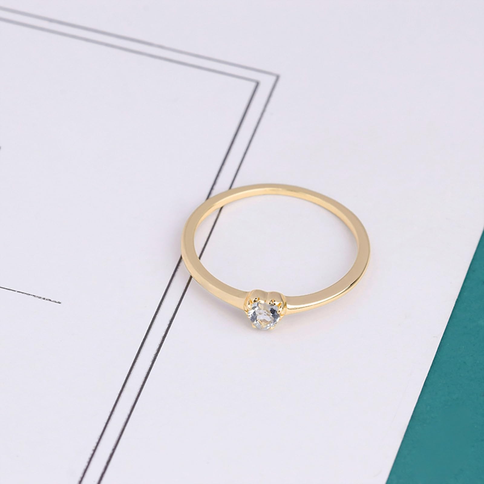 Anillo apilable fino de oro de 9 K/14 K/18 K, para mujer, corazón aguamarina, aguamarina, oro auténtico