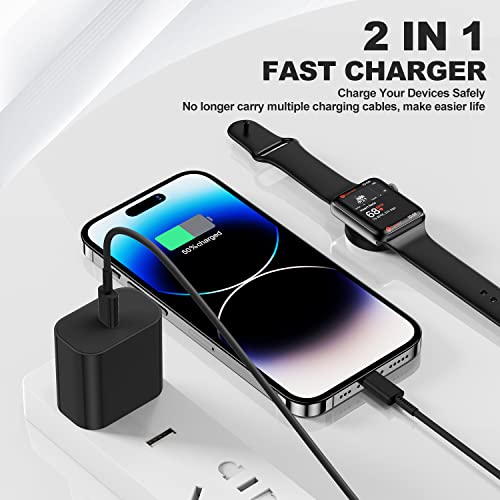 Image of Upgraded Apple Watch Charger Cable USB C, [Apple MFi Certified] Magnetic iWatch Charging Cable 6ft, Type C 2-in-1 iWatch Charging Cord for Watch Series Ultra 9 8 7 6 5 4 3 SE & iPhone 14 /13-Black