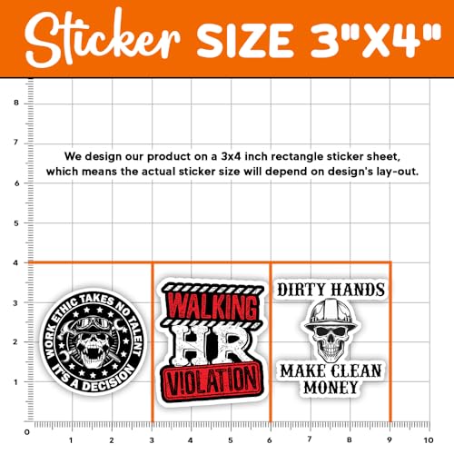 Image of MAIANEY (3 Pcs) Funny Hard Hat Stickers 3x4 Dirty Hands Work Ethic Clean Money Walking HR Violation Waterproof Vinyl Stickers Blue Collar Mechanic Gifts Decorations Laptop Water Bottle Toolbox Window