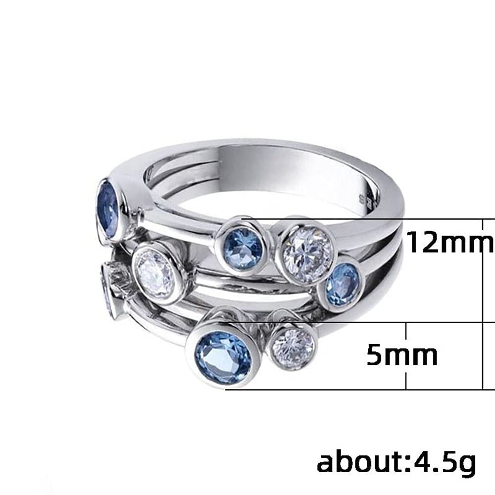 FZO 925 Sterling Silver Womens Geometric Two-Tone Gemstone Jewelry Unique Sapphire Diamond Wedding Ring Multi Row Ring Eternity Engagement Ring Blue Crystal Promise Ring Party Ring (10)