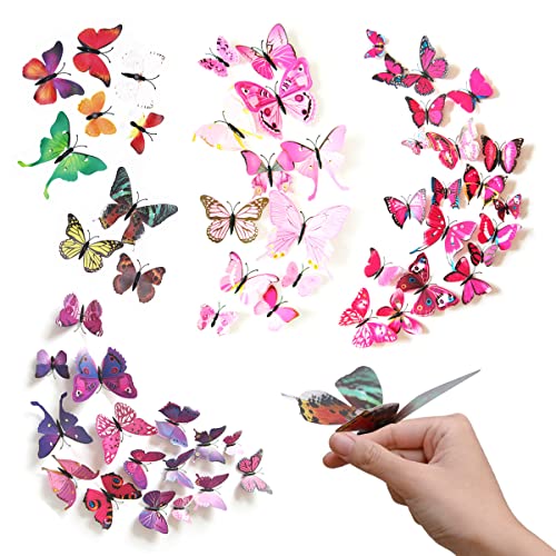 TENGYIF 48 Stück 3D Schmetterlinge Deko für Wand deko, Schmetterling Wandtattoo für Dekoration Schlafzimmer, Schmetterlinge Fliegende Wandaufkleber für Kinder, mädchen, Hochzeit, Zuhause, Badezimmer Cover