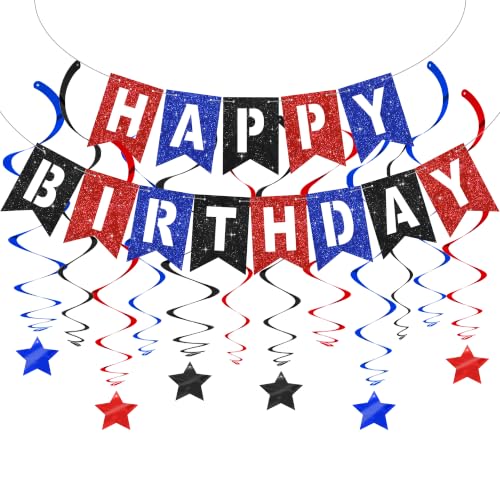 Image of BEISHIDA Red Blue Black HAPPY BIRTHDAY Banner for Spider Birthday Party Decoration