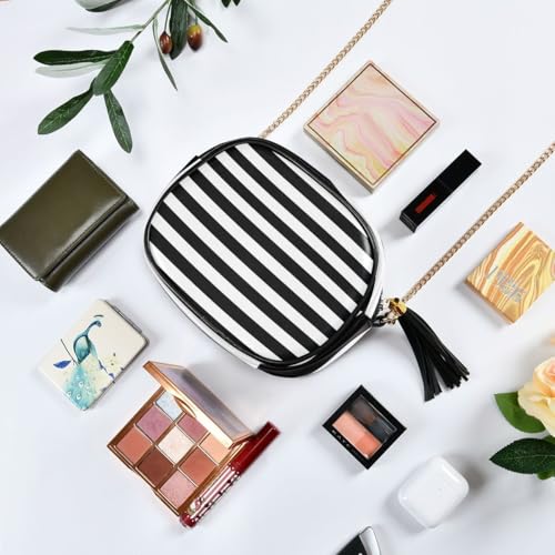 Image of ALAZA Women's Black White Stripes PU Leather Crossbody Bag Shoulder Purse with Tassel