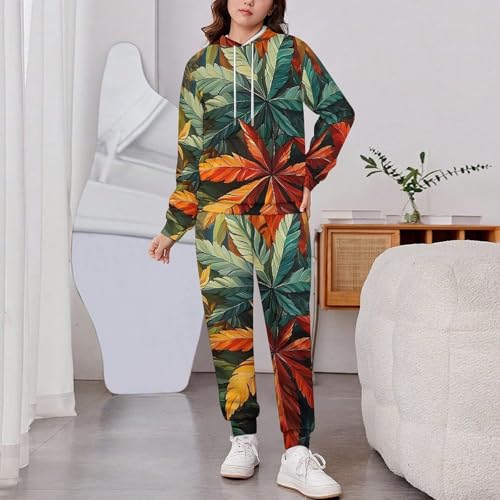 Boys Girls Pullover Hoodie and Pants Outfit 2PCS Set Sweatshirt for Kids, Rasta Leaves2