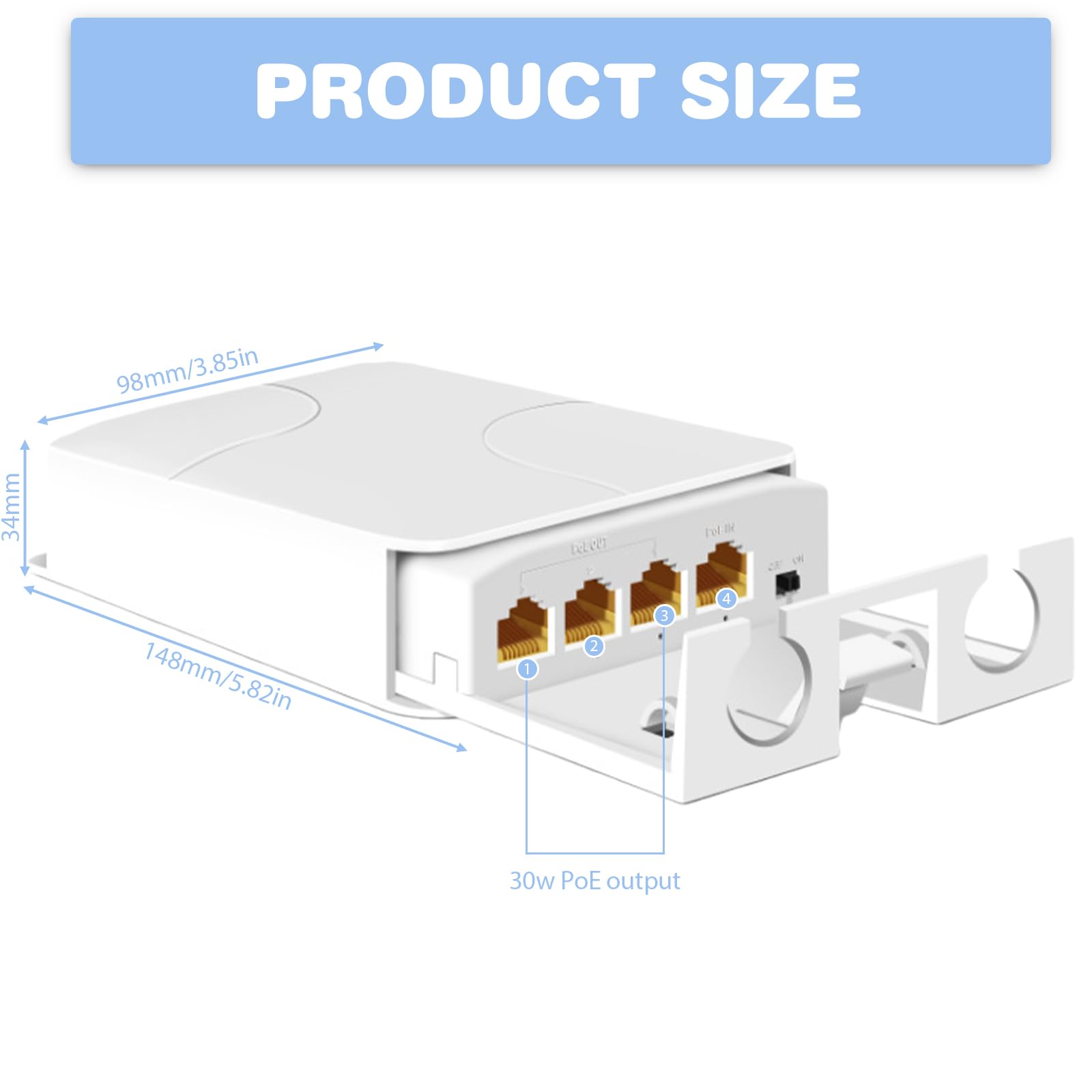 Gigabit PoE Extender, Outdoor 4 porte PoE Switch, 1000Mbps Distanza di trasmissione 100m, 1PoE in 3PoE Out Extender IEEE 802.3 af/at Ripetitore PoE per iniettore PoE e telecamera di sicurezza, Plug